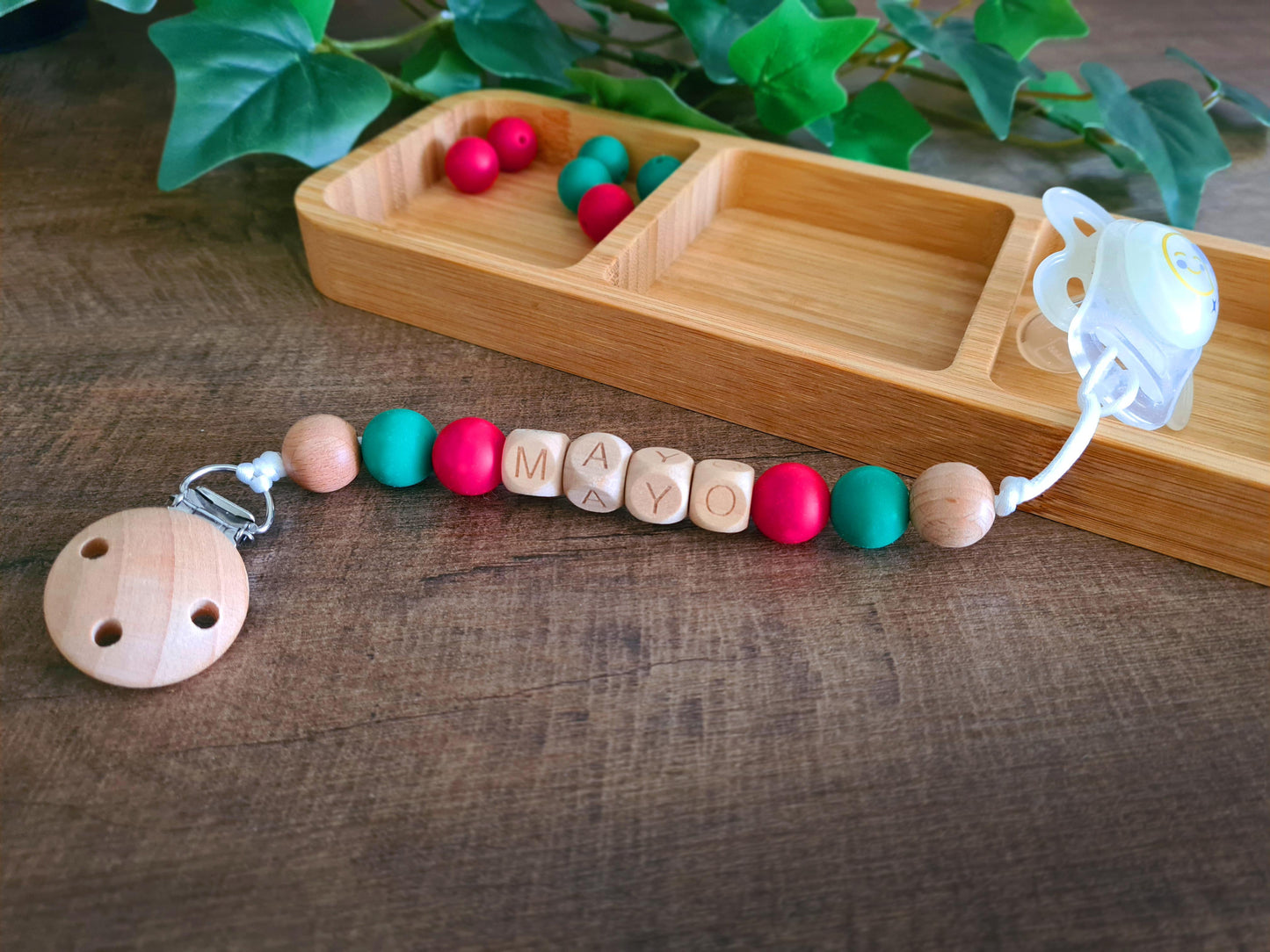 Cute handmade soother clips for the Mayo football GAA fans. Unique gift ideas for newborns and toddlers. Handcrafted Irish made. Features the Mayo colours.