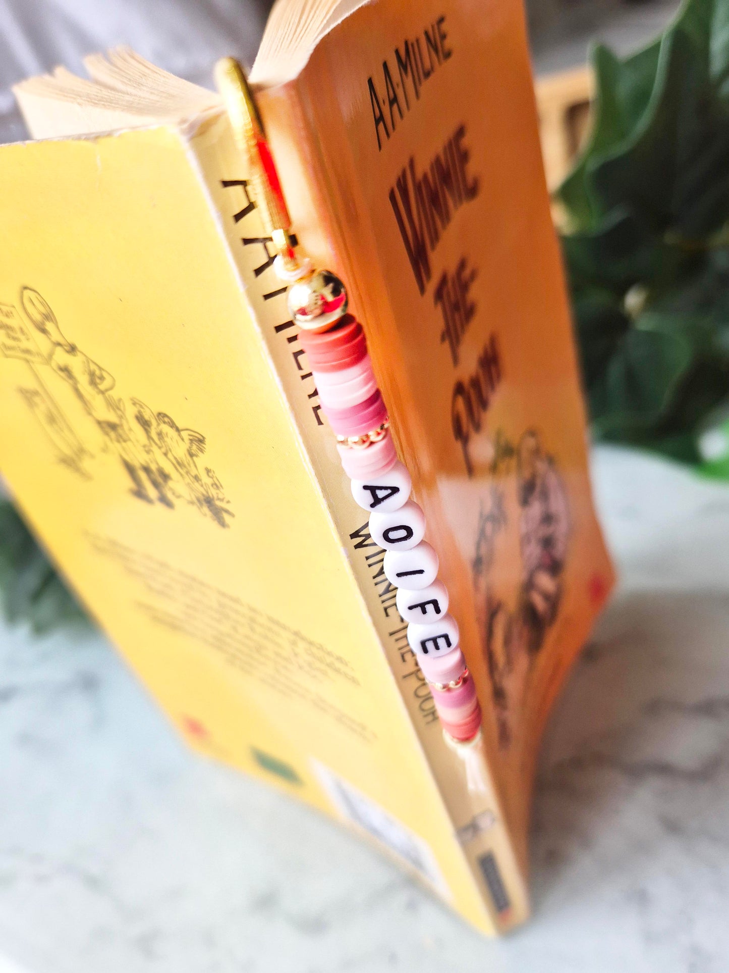 Personalised Bookmarks with names in beads.