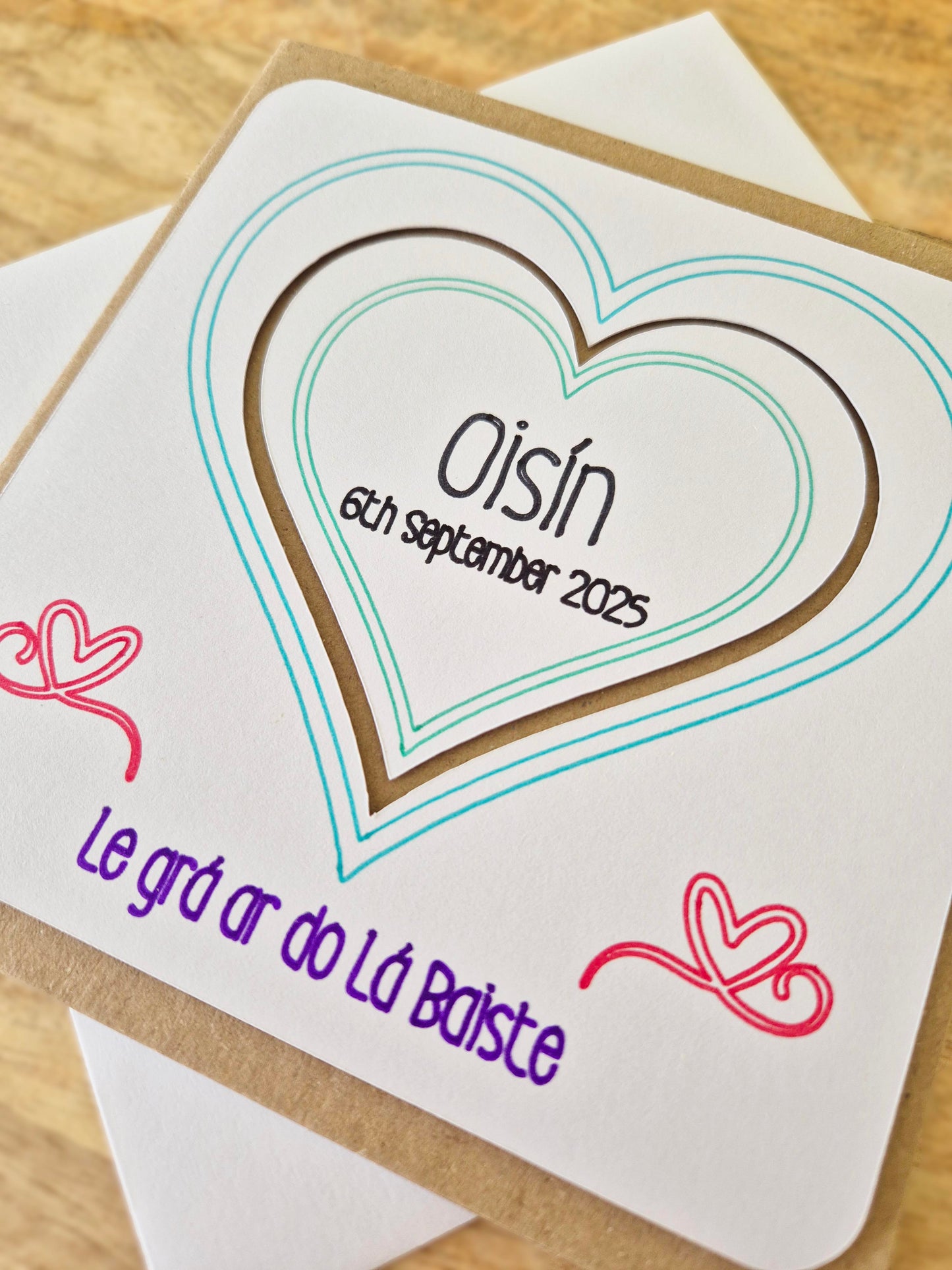 Do you know of any little person who is celebrating their Christening Day? Well, we've got the card for you! Le grá ar do Lá Baiste. Say it As Gaelige with this handmade Christening Gift!