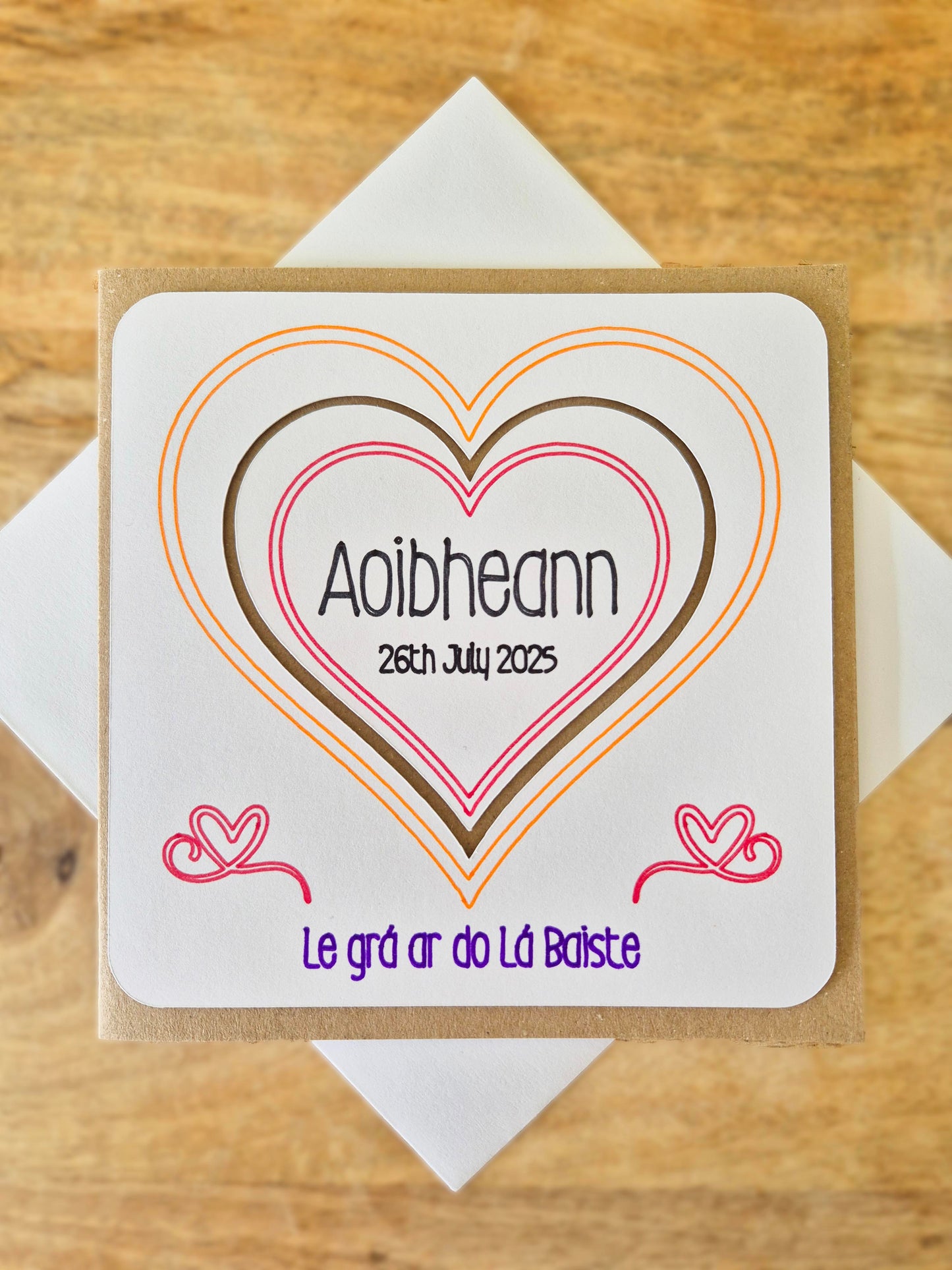 Do you know of any little person who is celebrating their Christening Day? Well, we've got the card for you! Le grá ar do Lá Baiste. Say it As Gaelige with this handmade Christening Gift!
