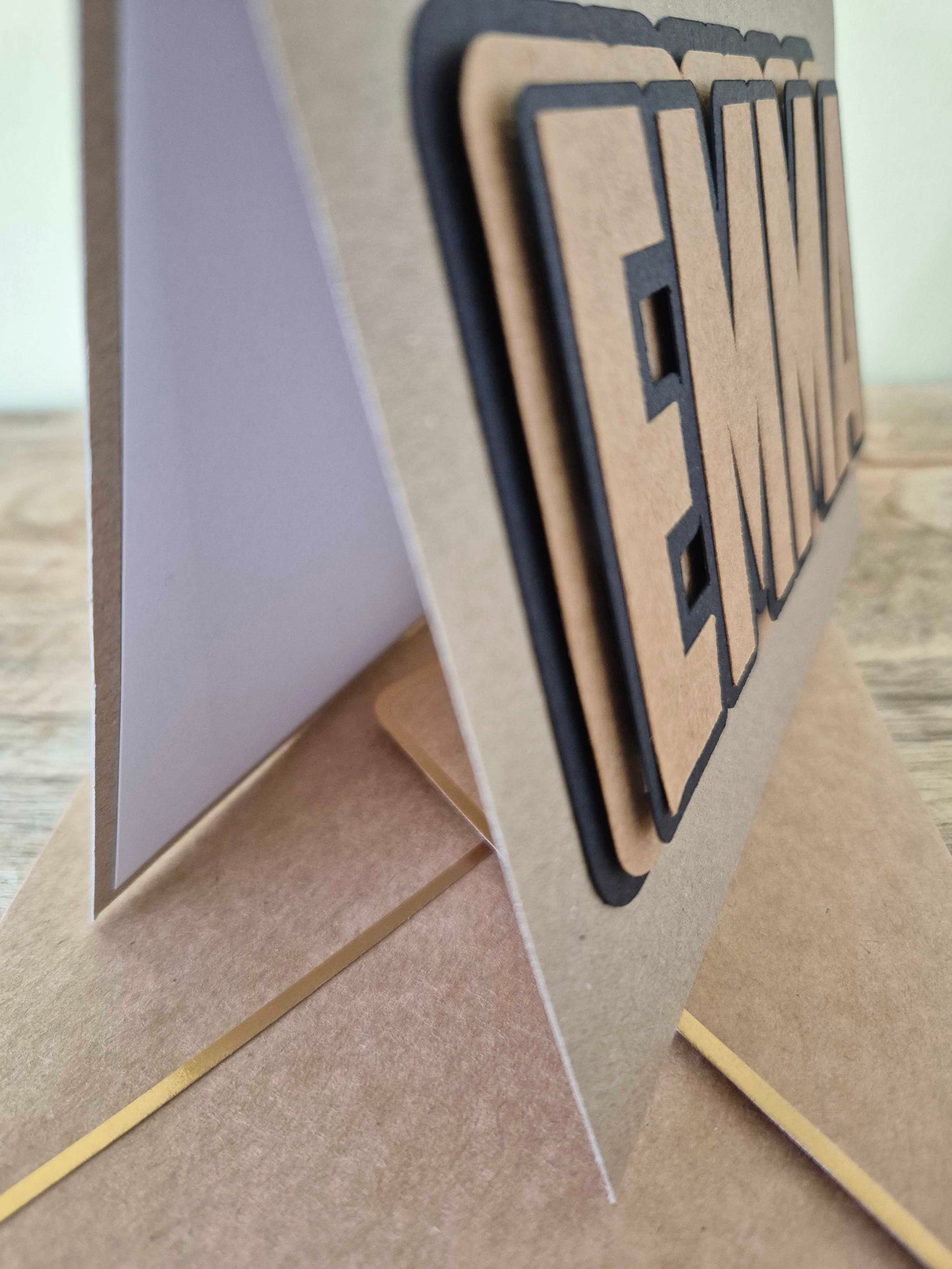 Personalised card for any occassion. We'll add your loved ones name on the front with a 3D effect.