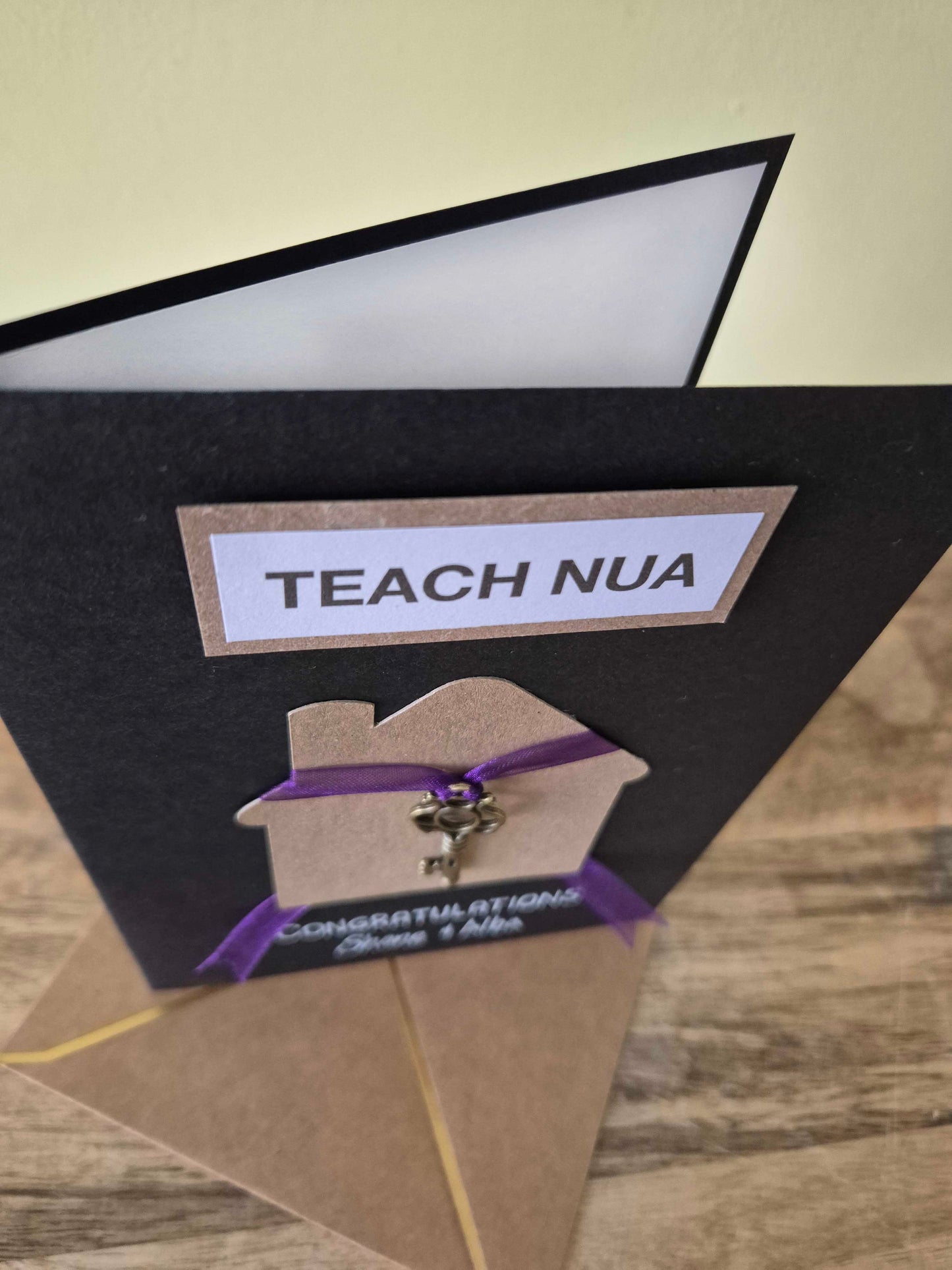 Buy this lovely, customisable card to congratulate that special someone who bought a Teach Nua (New Home!)