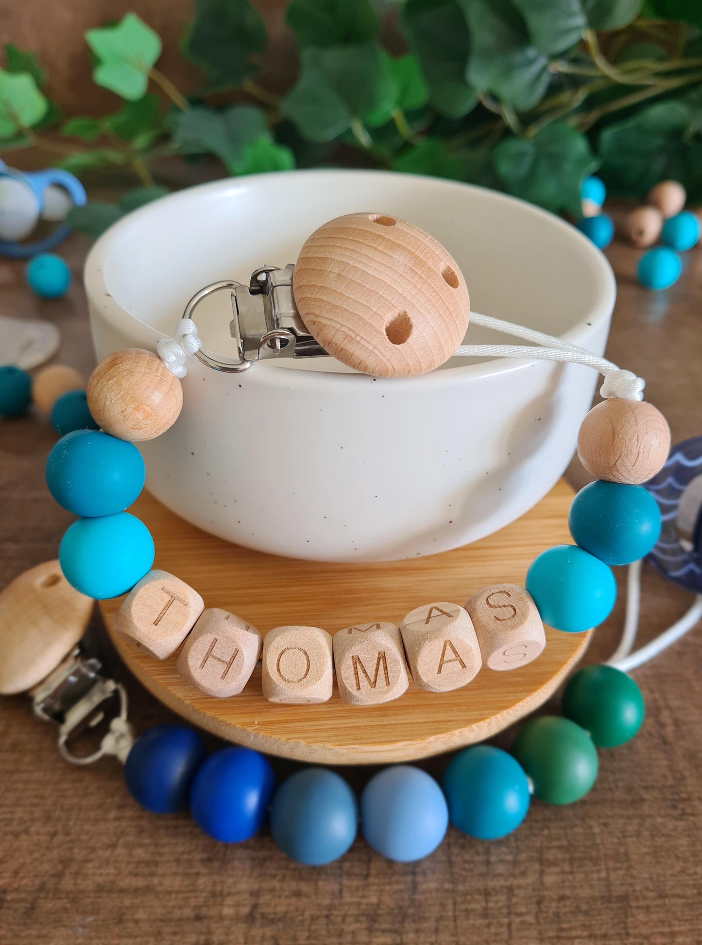 Personalised soother clips with name. Perfect as a Christening gift, a birthday gift or a gift for a newborn.