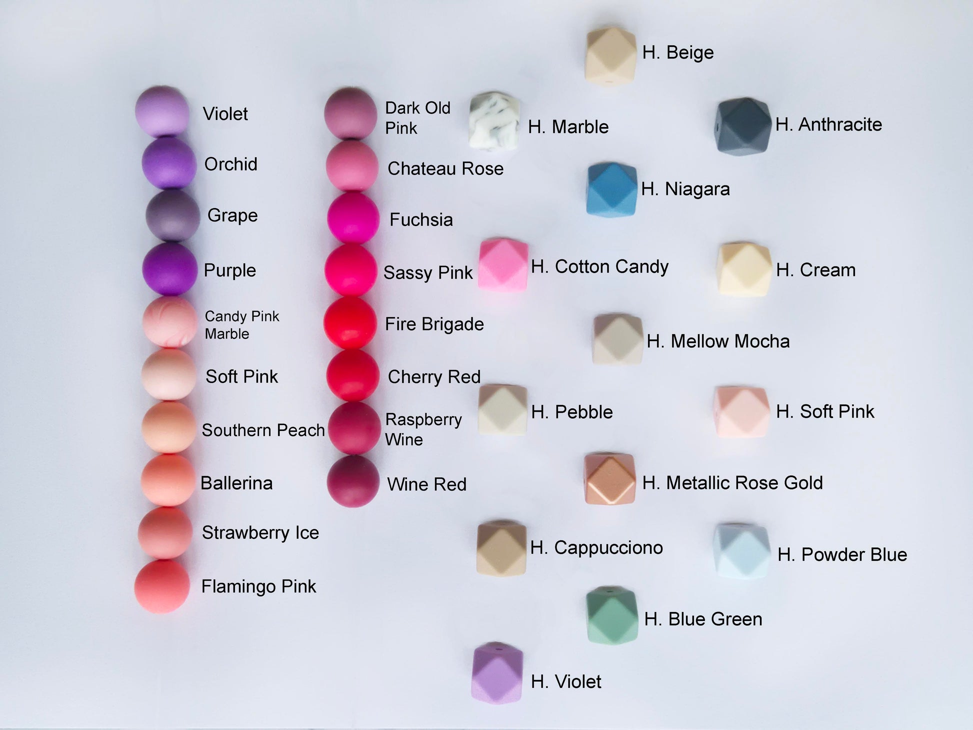 Choice of colours for silicone beads