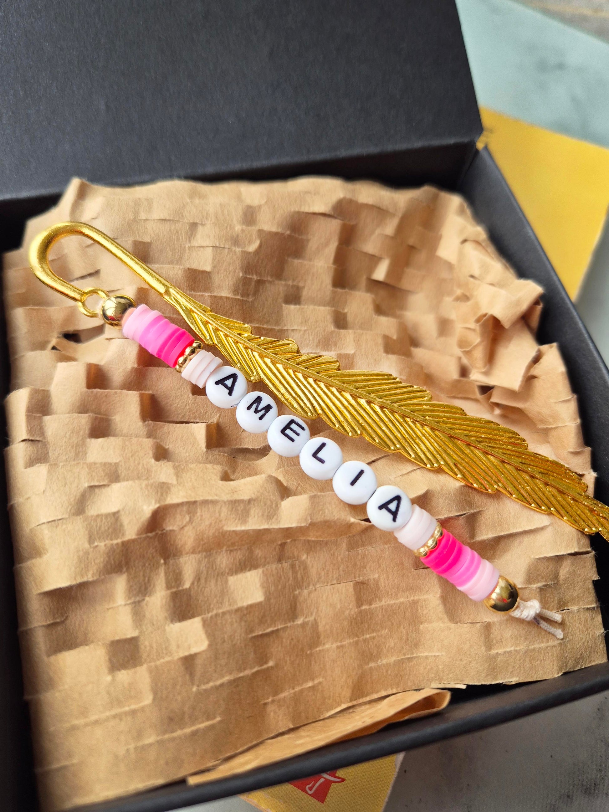 Personalised Bookmarks with names in beads.