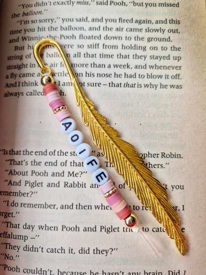 Personalised Bookmarks with names in beads.