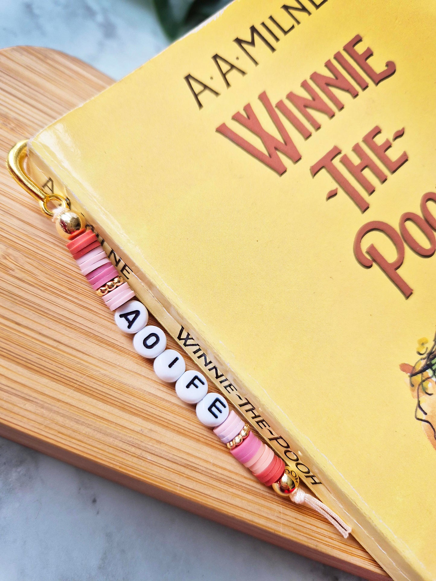 Personalised Bookmarks with names in beads.