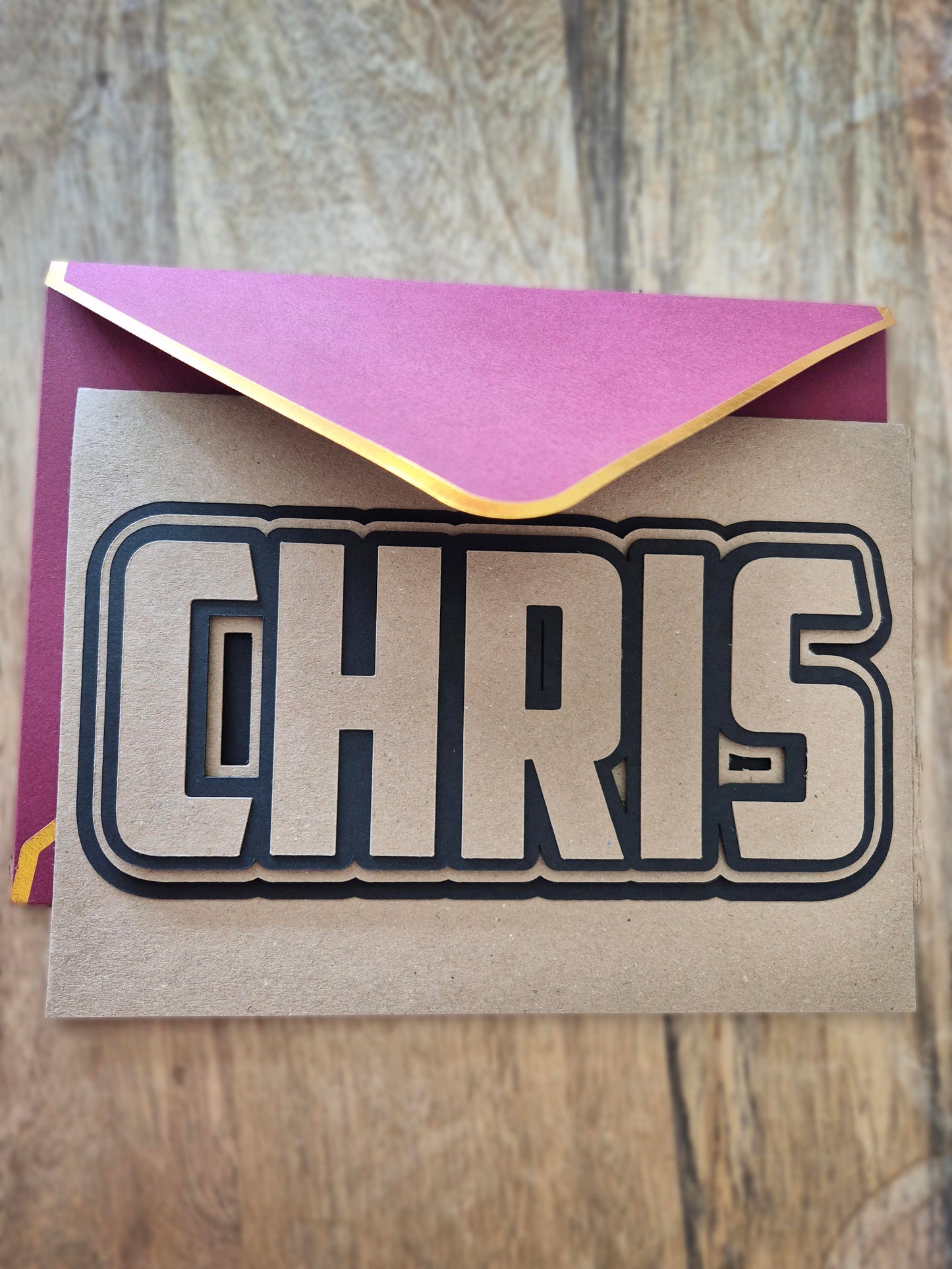 Personalised card for any occassion. We'll add your loved ones name on the front with a 3D effect.