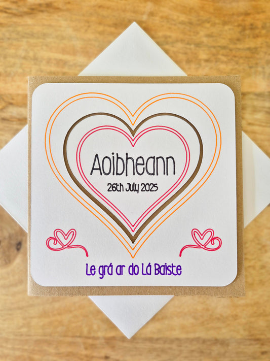 Do you know of any little person who is celebrating their Christening Day? Well, we've got the card for you! Le grá ar do Lá Baiste. Say it As Gaelige with this handmade Christening Gift!