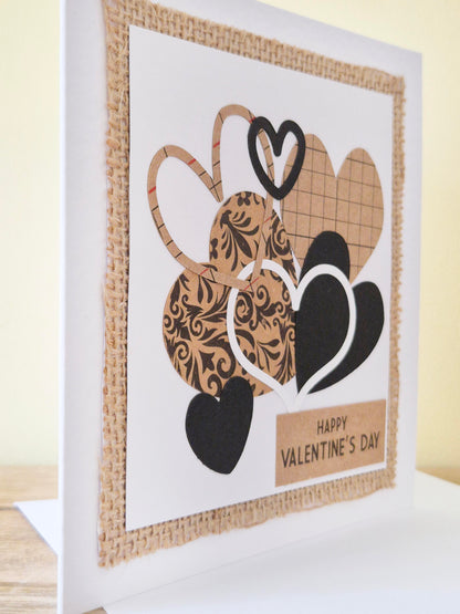 Handcrafted card full of hearts. Kraft, black and white colour theme. Suitable for Wedding Day or Valentine's Day