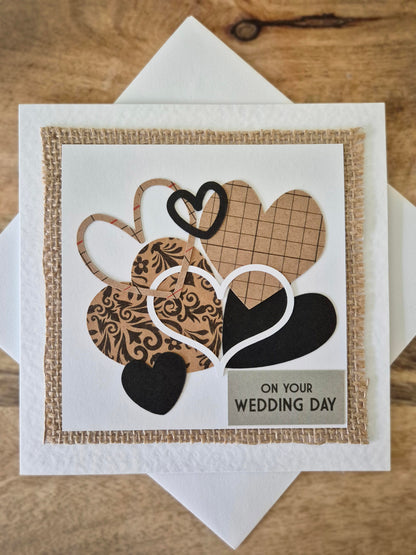 Handcrafted card full of hearts. Kraft, black and white colour theme. Suitable for Wedding Day or Valentine's Day