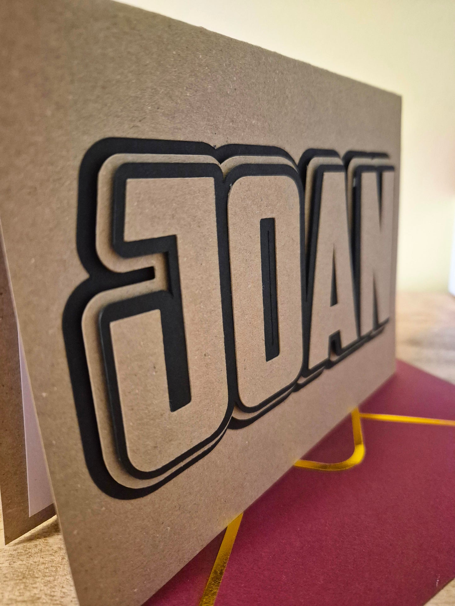 Personalised card for any occassion. We'll add your loved ones name on the front with a 3D effect.