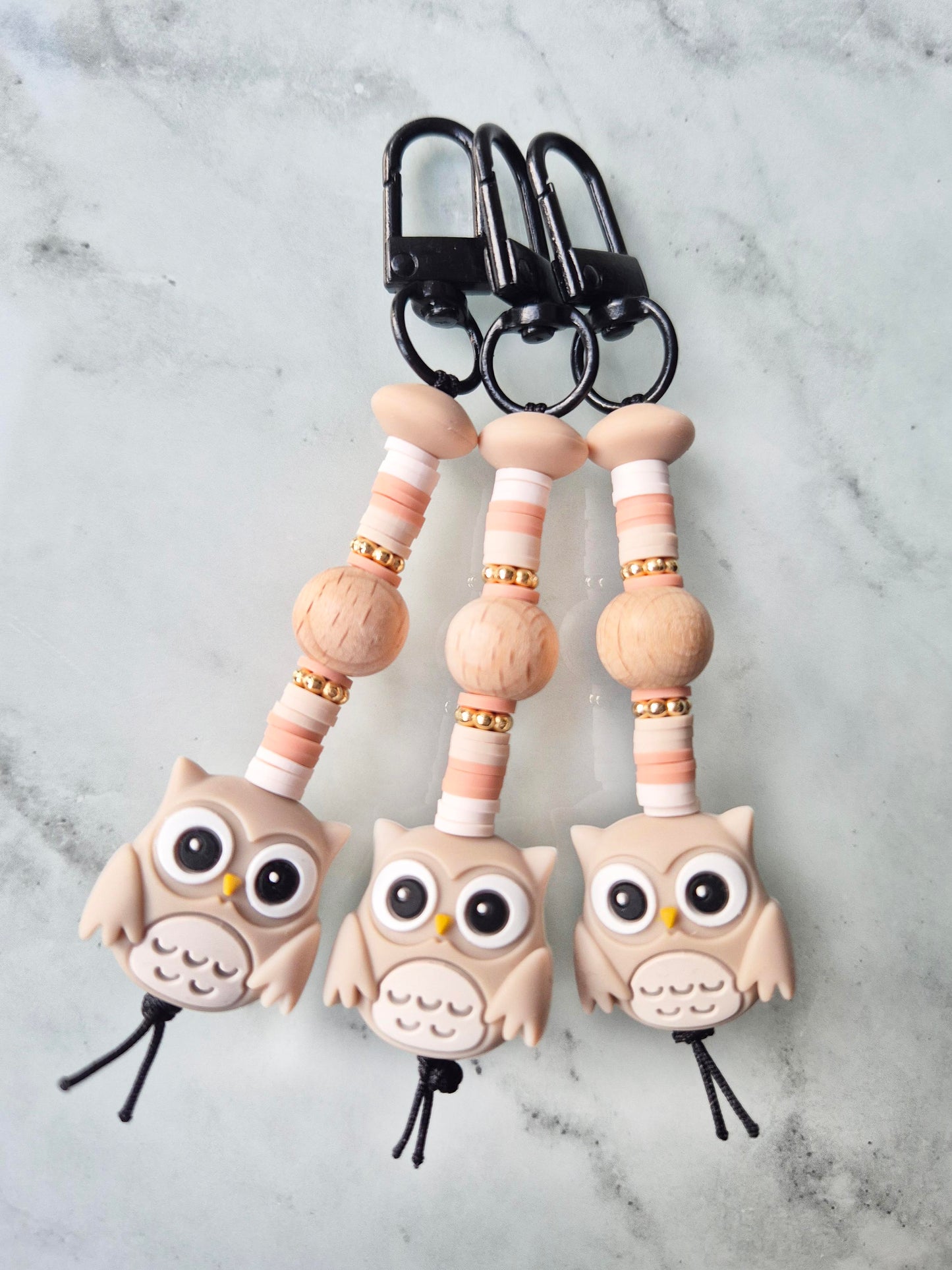 beige owl keyring