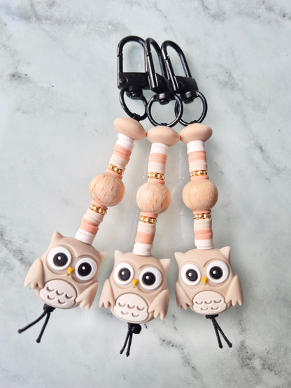 beige owl keyring