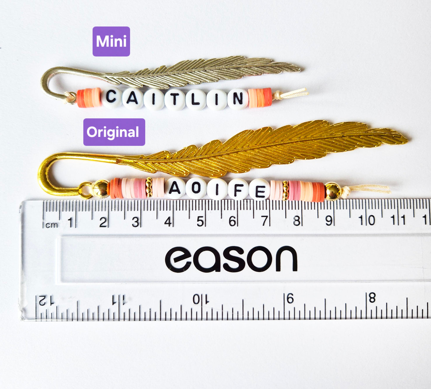 Size difference between original and mini personalised bookmarks