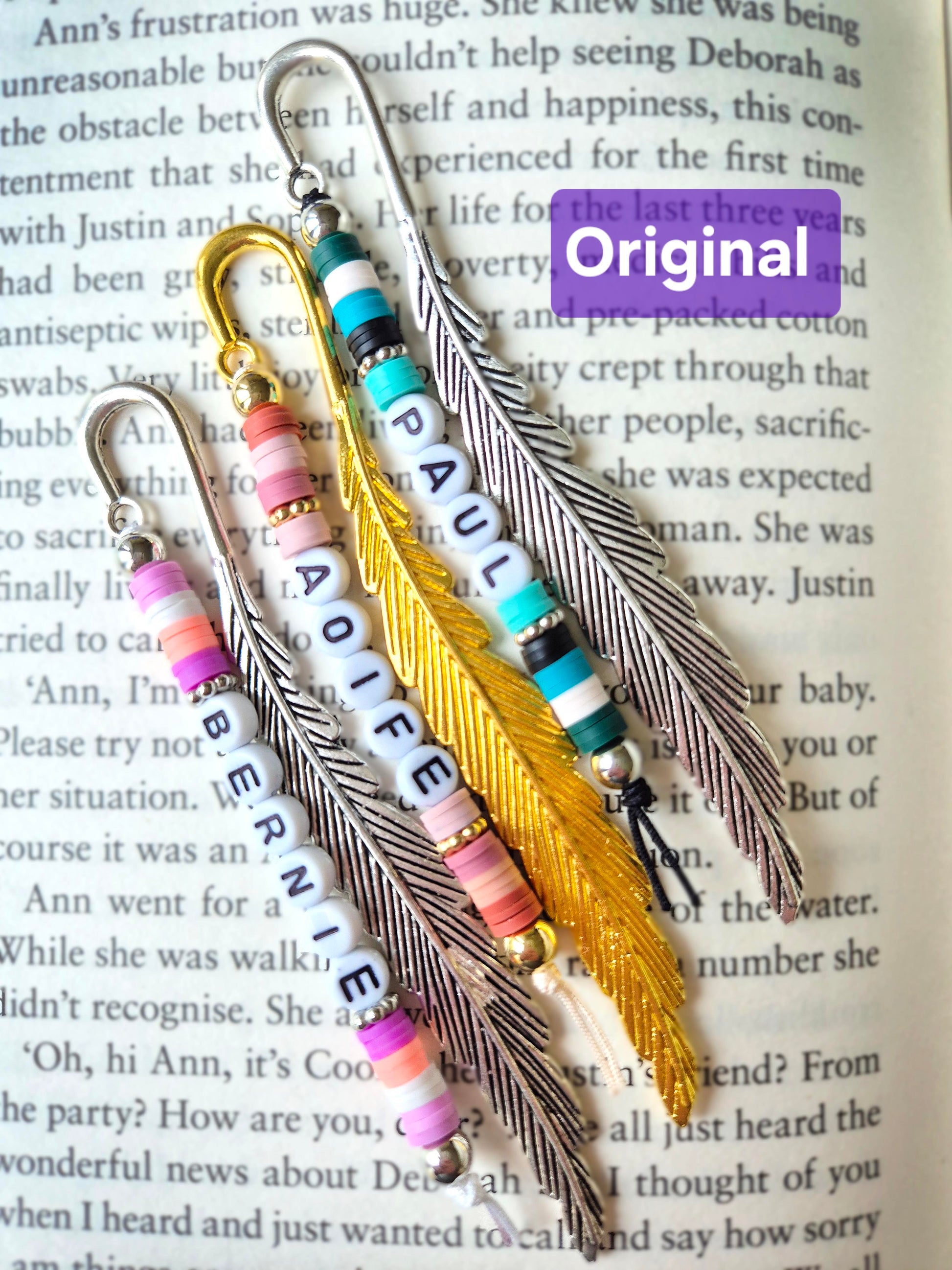 Personalised Bookmarks with names in beads.