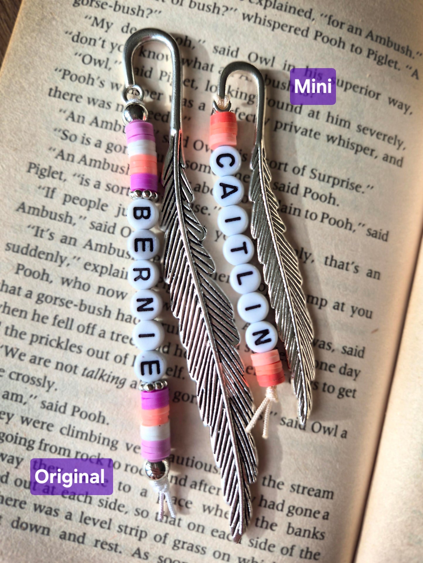 Personalised Bookmarks with names in beads.