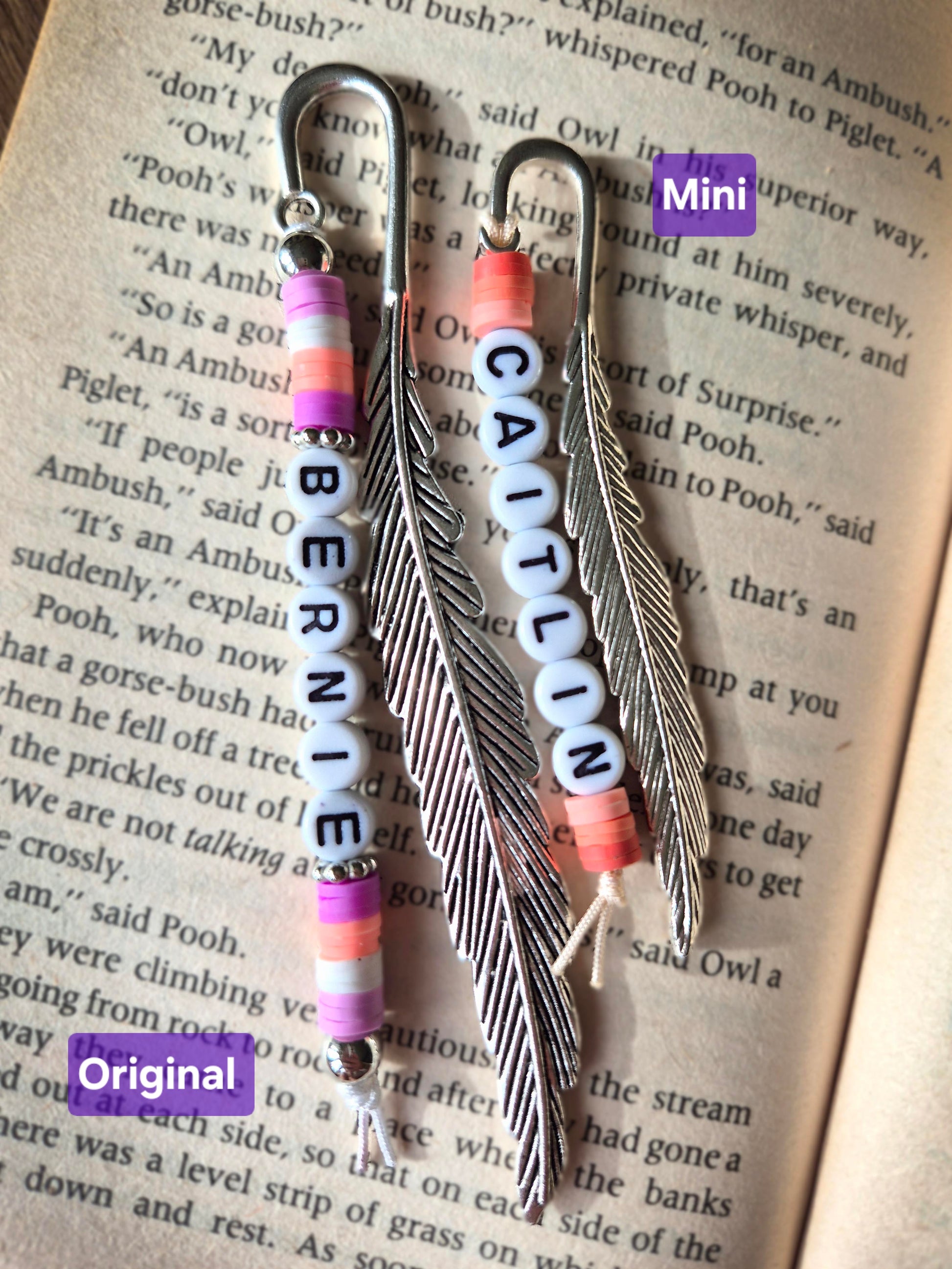 Personalised Bookmarks with names in beads.